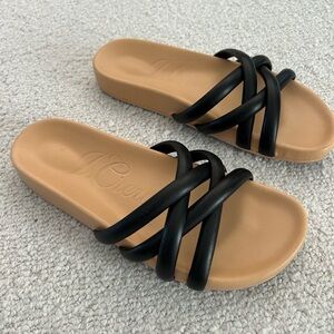 J. Crew Pacific Cushy Black & Tan Braided Sandals Slides Size 7